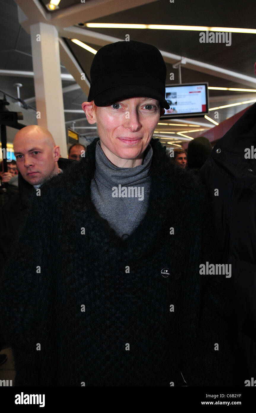 Tilda Swinton arriving at Tegel Airport for the 60th Berlin