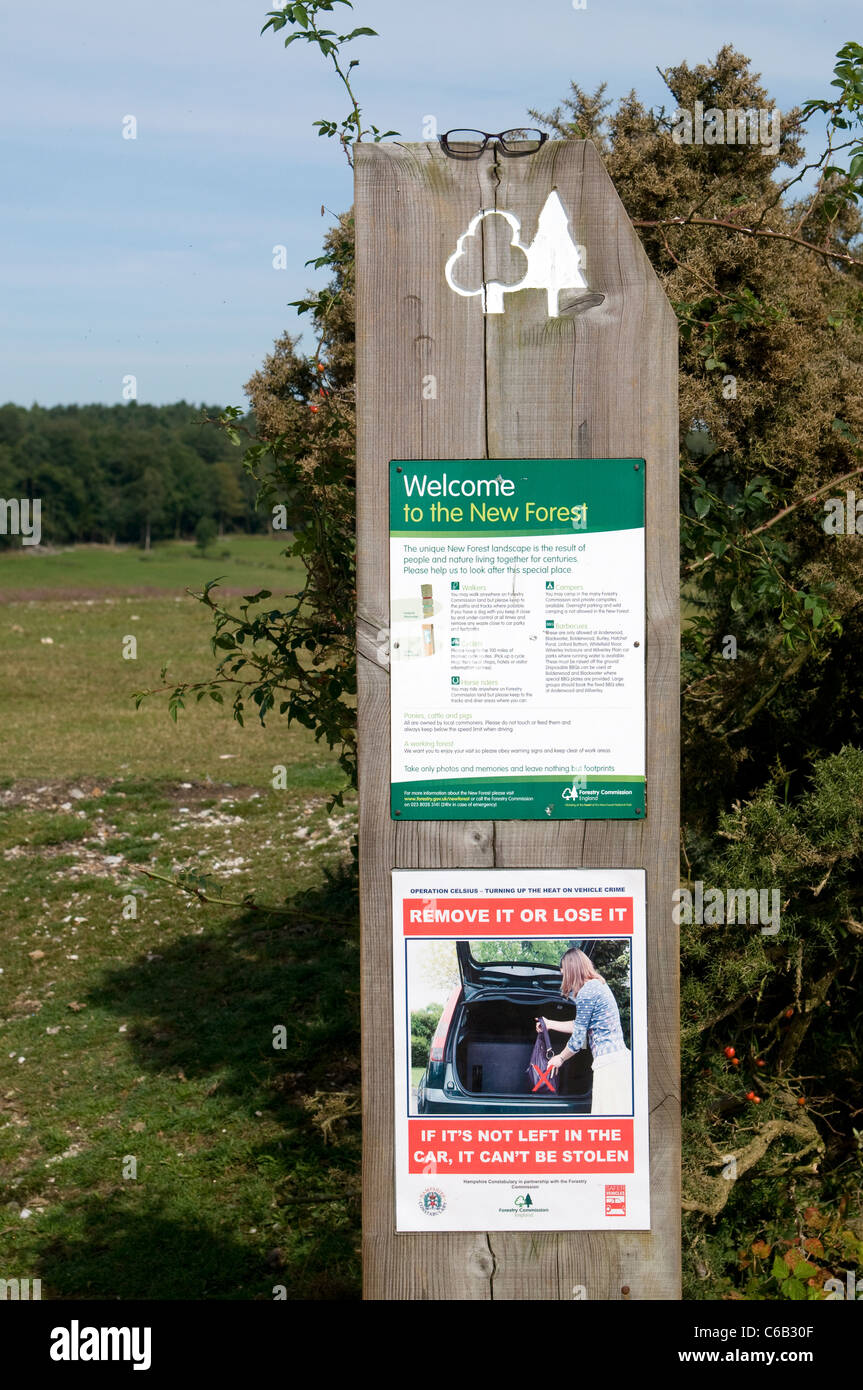 Waymarker and visitor information post in the New Forest Hampshire England UK Stock Photo