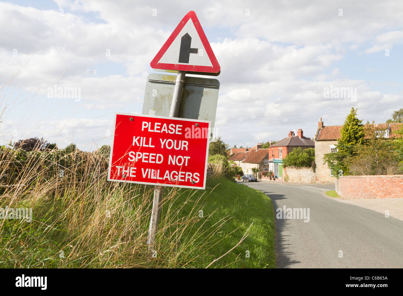 Sign at approach to village of Westow, Yorkshire Stock Photo