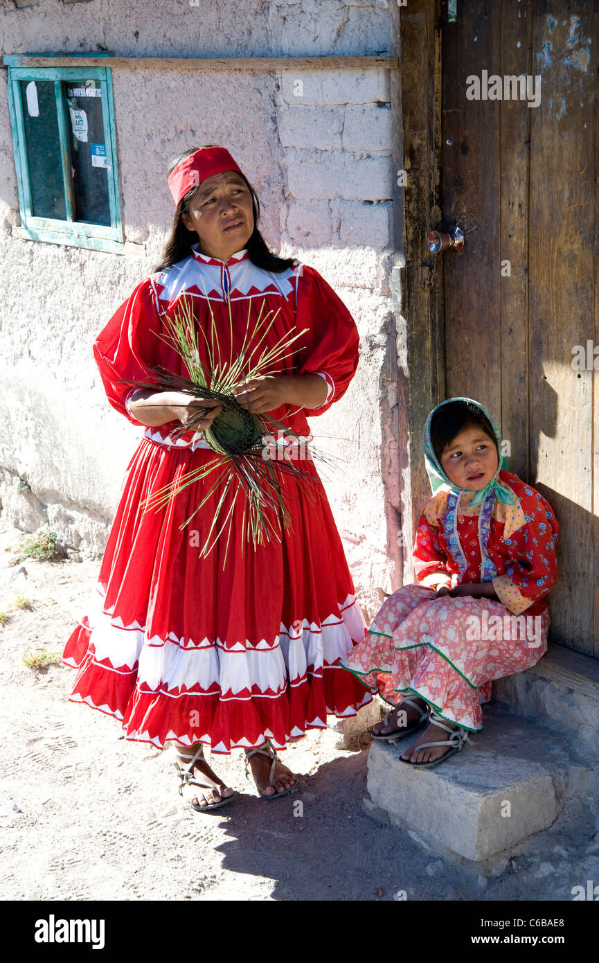 Native people at Copper Canyon's edge in Mexico Stock Photo