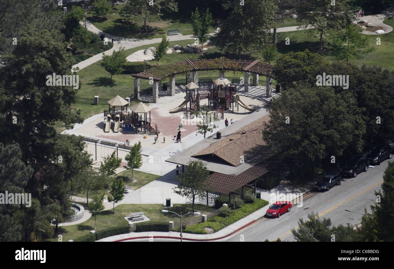 Aerial view of playground at Coldwater Canyon Park in Beverly Hills