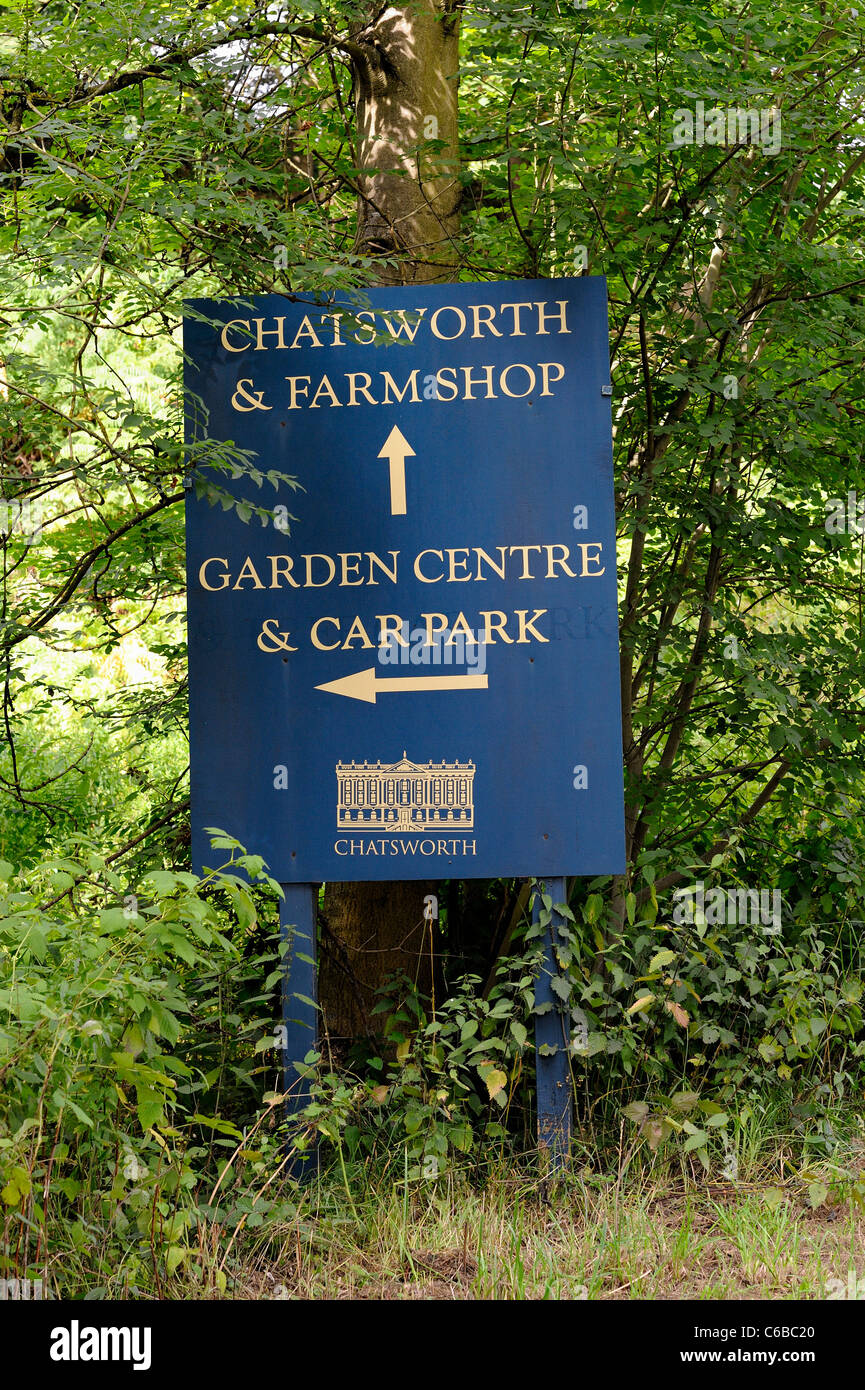 chatsworth farm shop, garden centre and car park sign derbyshire england uk Stock Photo
