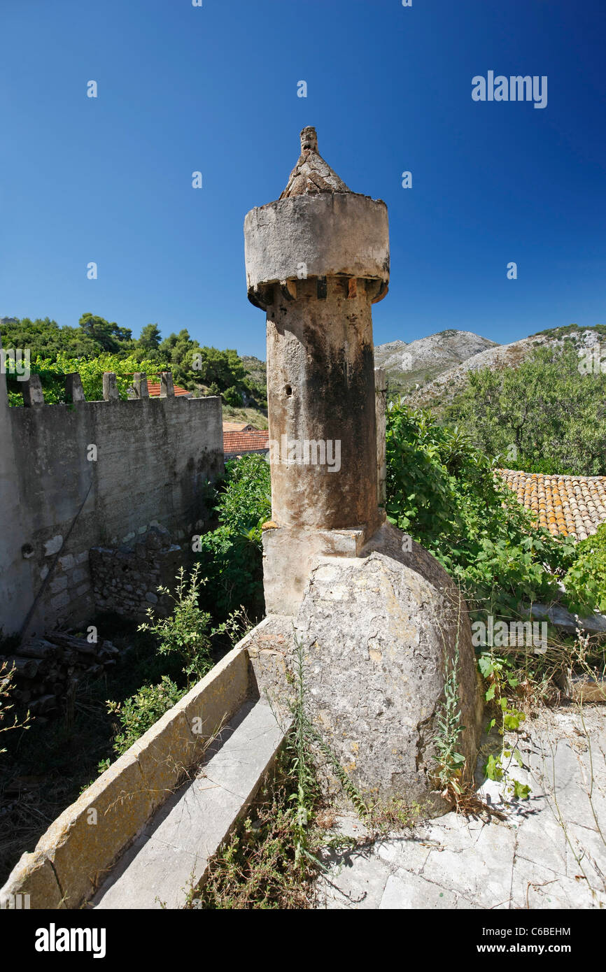 Lastovo and famous and recognizable chimney called ‘fumar’ (pl. fumari, lat. Fum – smoke, vapor) Stock Photo