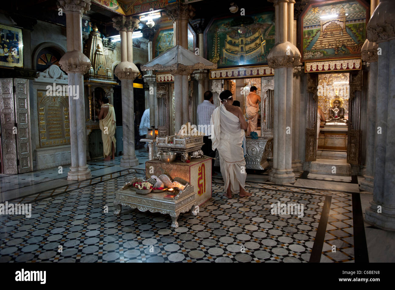 Inside Babu Amichand Panalal Adishwarji Jain Temple in Malabar Hill Mumbai, India Stock Photo