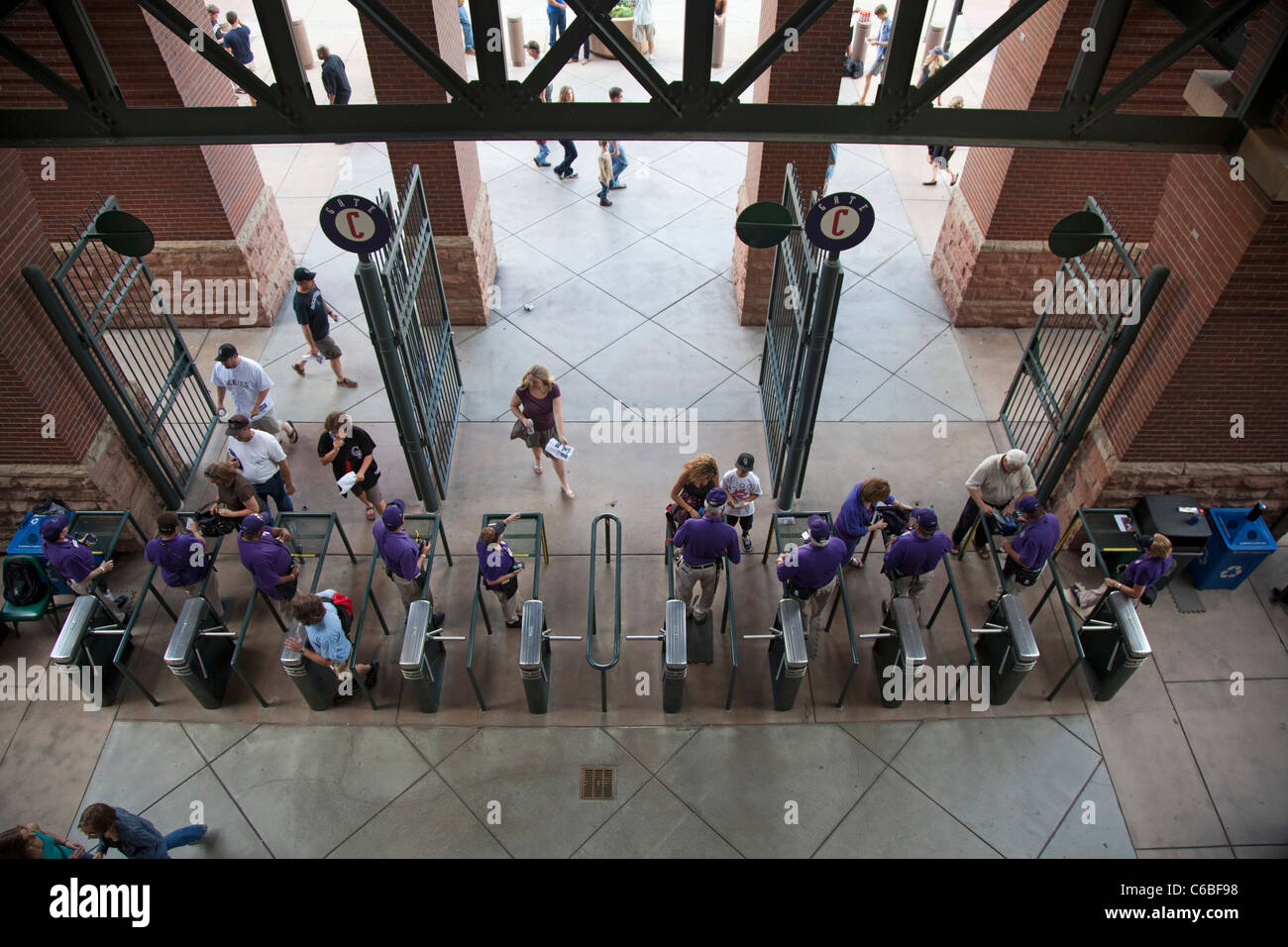 Denver, Colorado - Fans enter Coors Field for a Colorado Rockies baseball game. Stock Photo