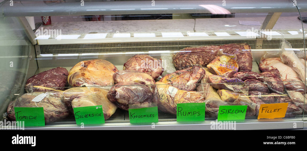 Various beef cuts in Smithfield Meat Market, London Stock Photo