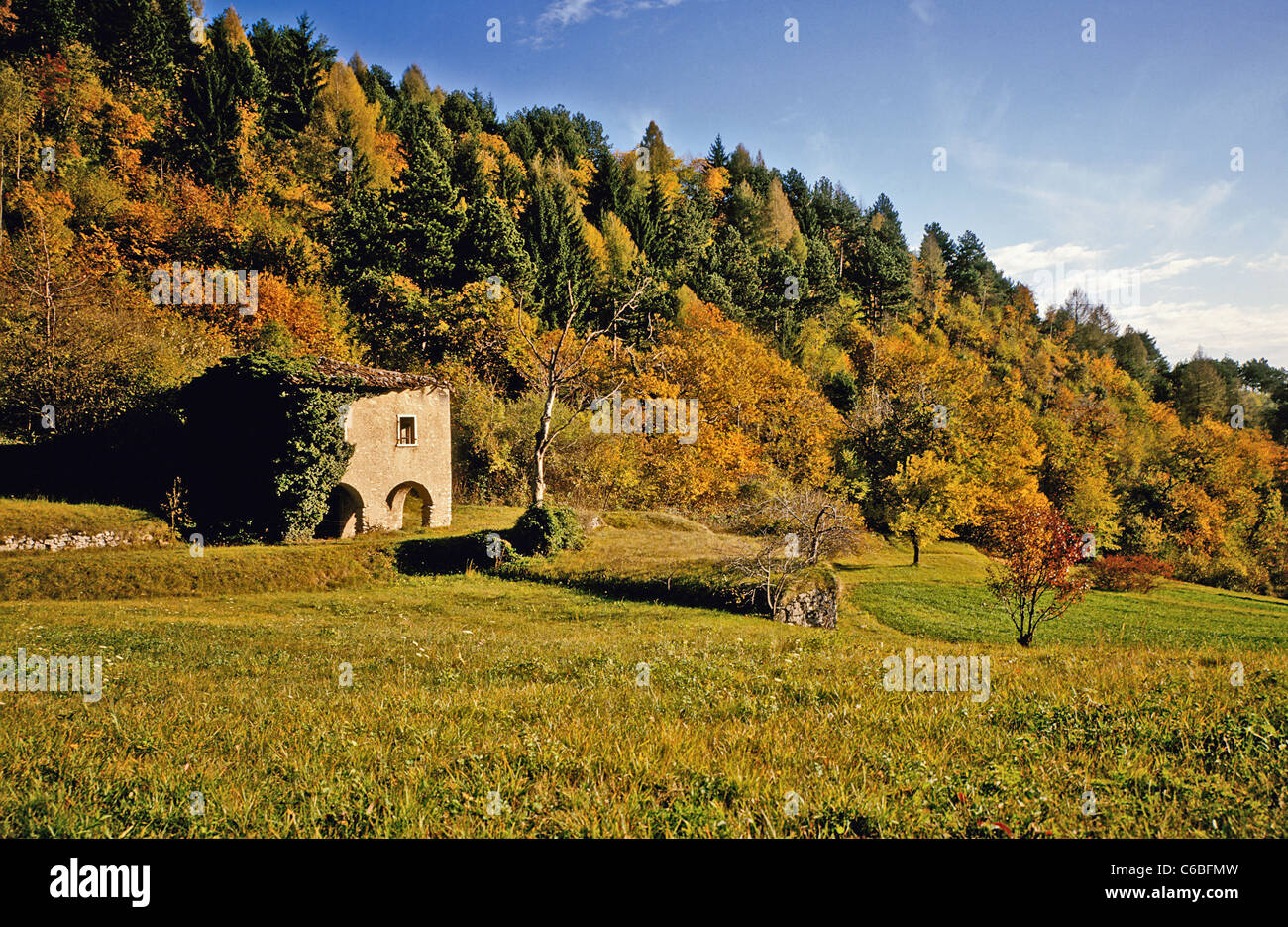 Autumn in the valleys of Tremosine above Lake Garda. Stock Photo