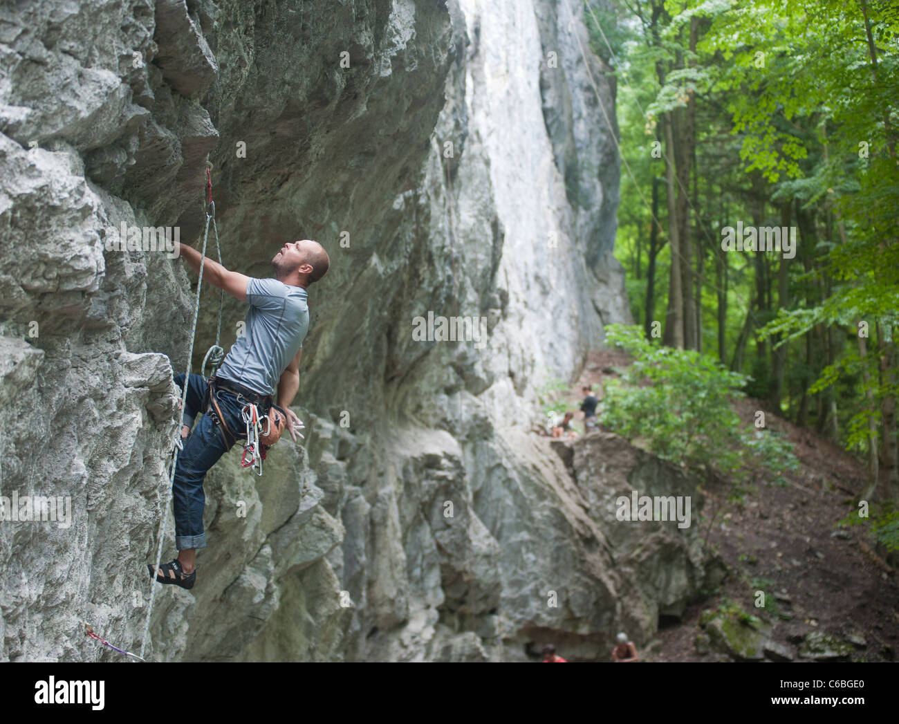 A male rock climber climbing near Chamonix, France Stock Photo