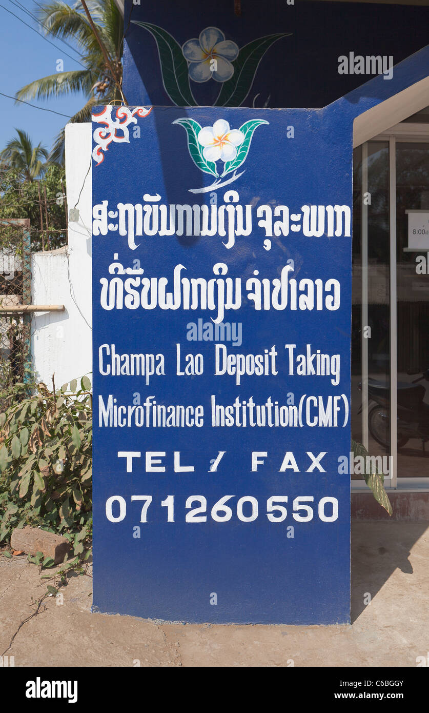 Micro finance institution branch sign, Laos Stock Photo