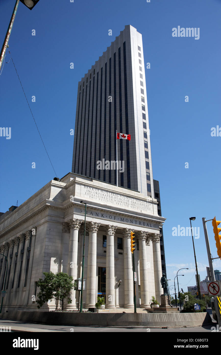 bank of montreal building and mts main tower at the junction of portage avenue and main street downtown winnipeg manitoba canada Stock Photo