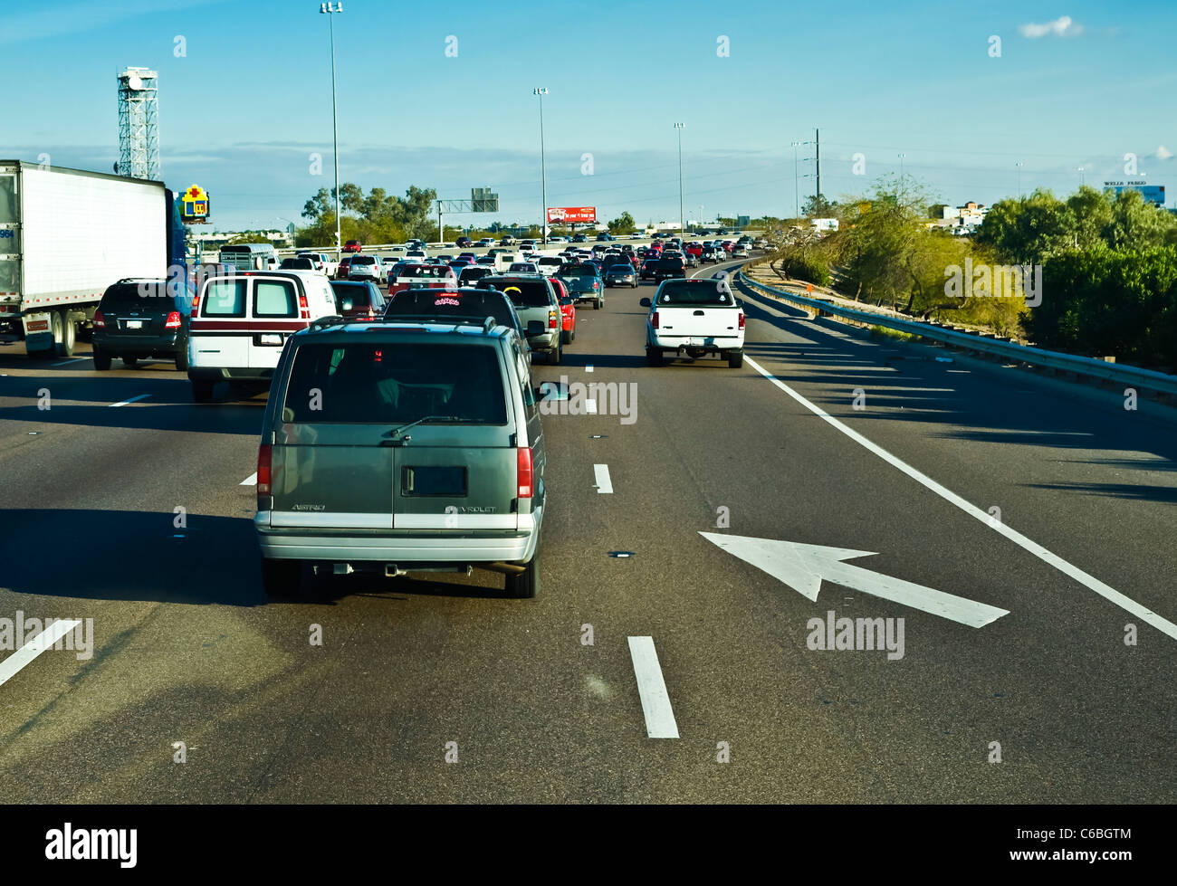 Heavy stop and go traffic at rush hour. Phoenix, Arizona. Stock Photo