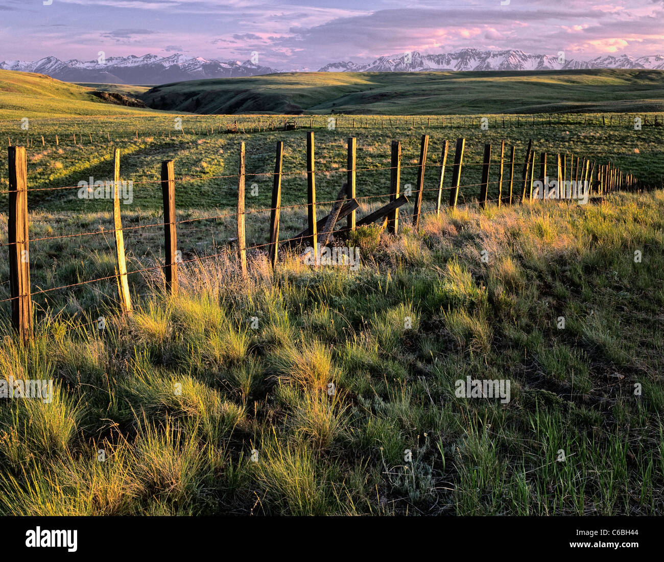 Oregon Prairie Evening light bathes Oregon's Zumwalt Prairie with the distant snow ...