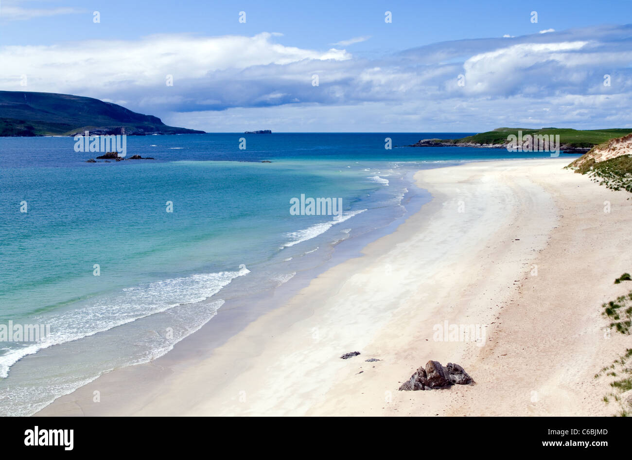 Balnakeil Bay, Durness, on the North Coast 500 route, Sutherland, Cape Wrath peninsula on left, Faraid Head to the right, Scottish Highlands, UK Stock Photo