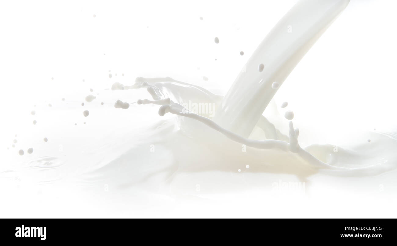 pouring milk splash isolated on white background Stock Photo - Alamy