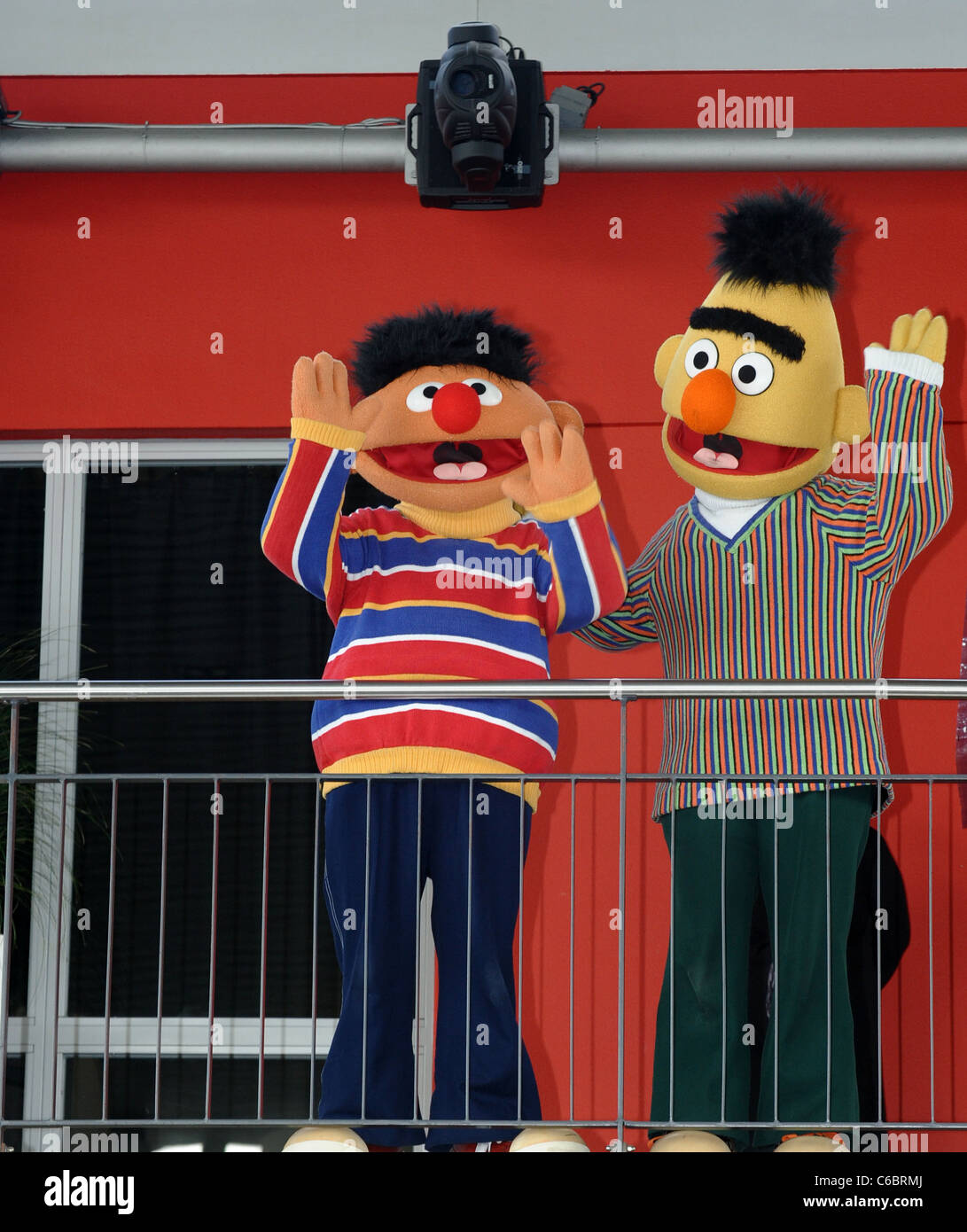 Ernie and Bert from Sesame Street at a photo call with princess