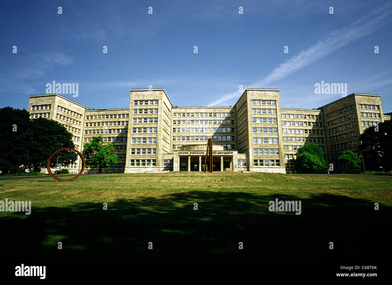 Southern facade of former IG Farben and now Pölzig building of the Goethe University in Frankfurt am Main. Stock Photo