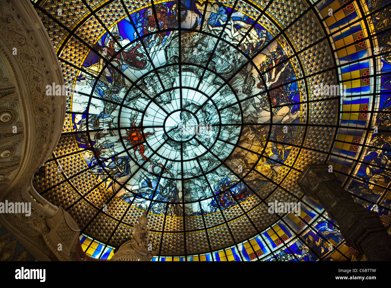 The stained glass ceiling at the Erawan Museum Stock Photo