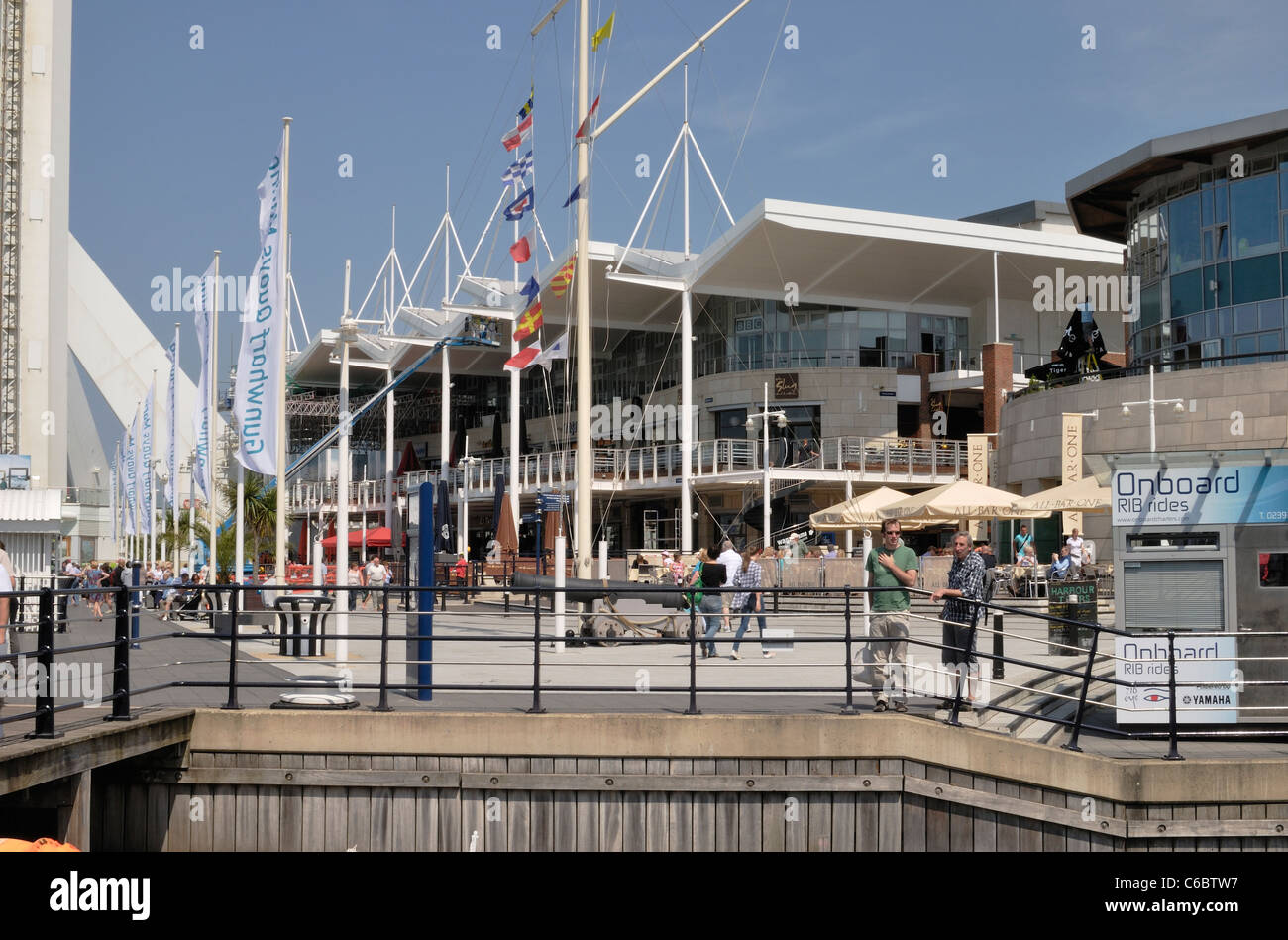 Restaurants, cafes and shops at Gunwharf Quay in Portsmouth. Hampshire