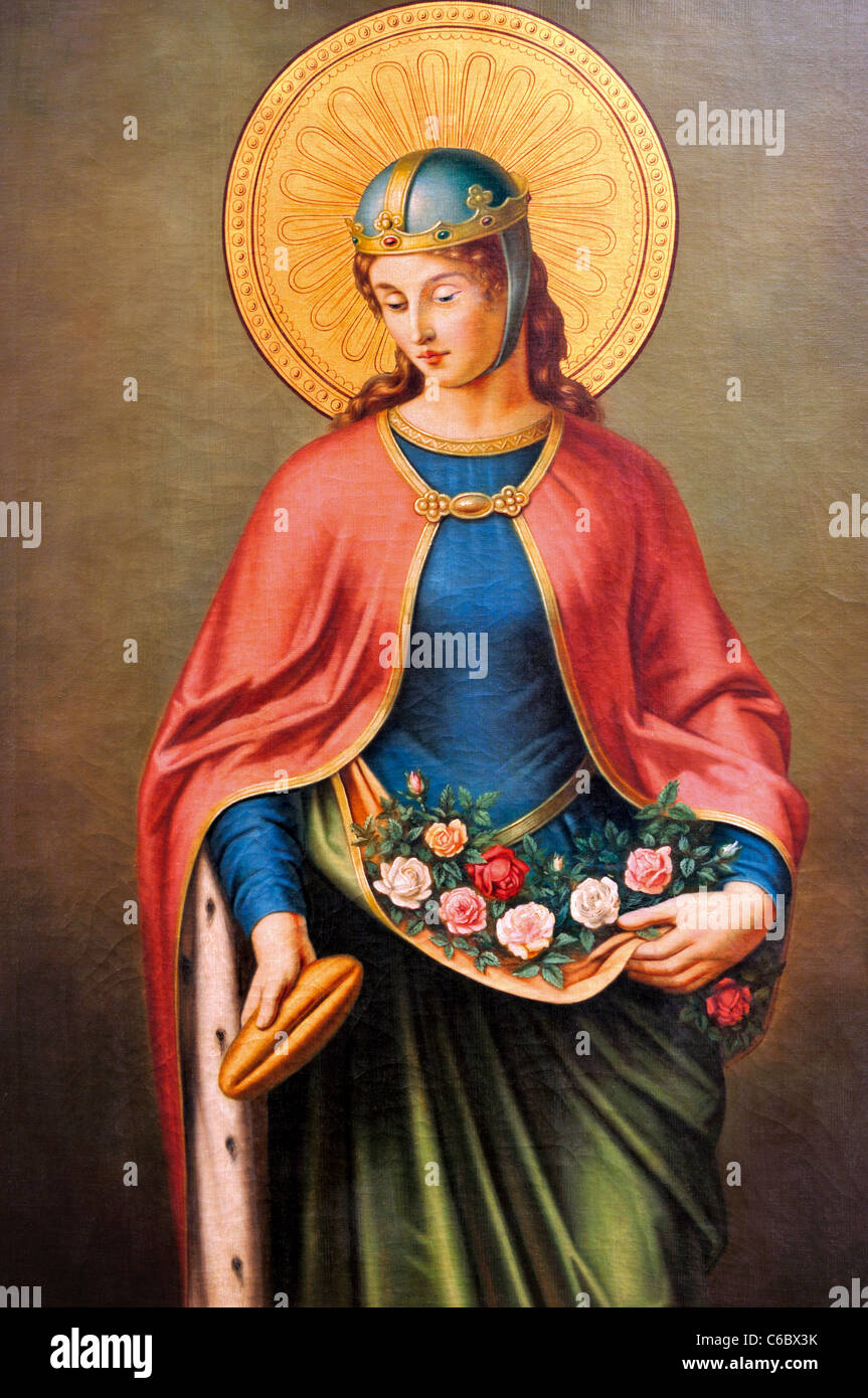 Germany, Eisenach: Painting with saint Elisabeth and the 'rose wonder' in the museum of Wartburg castle Stock Photo
