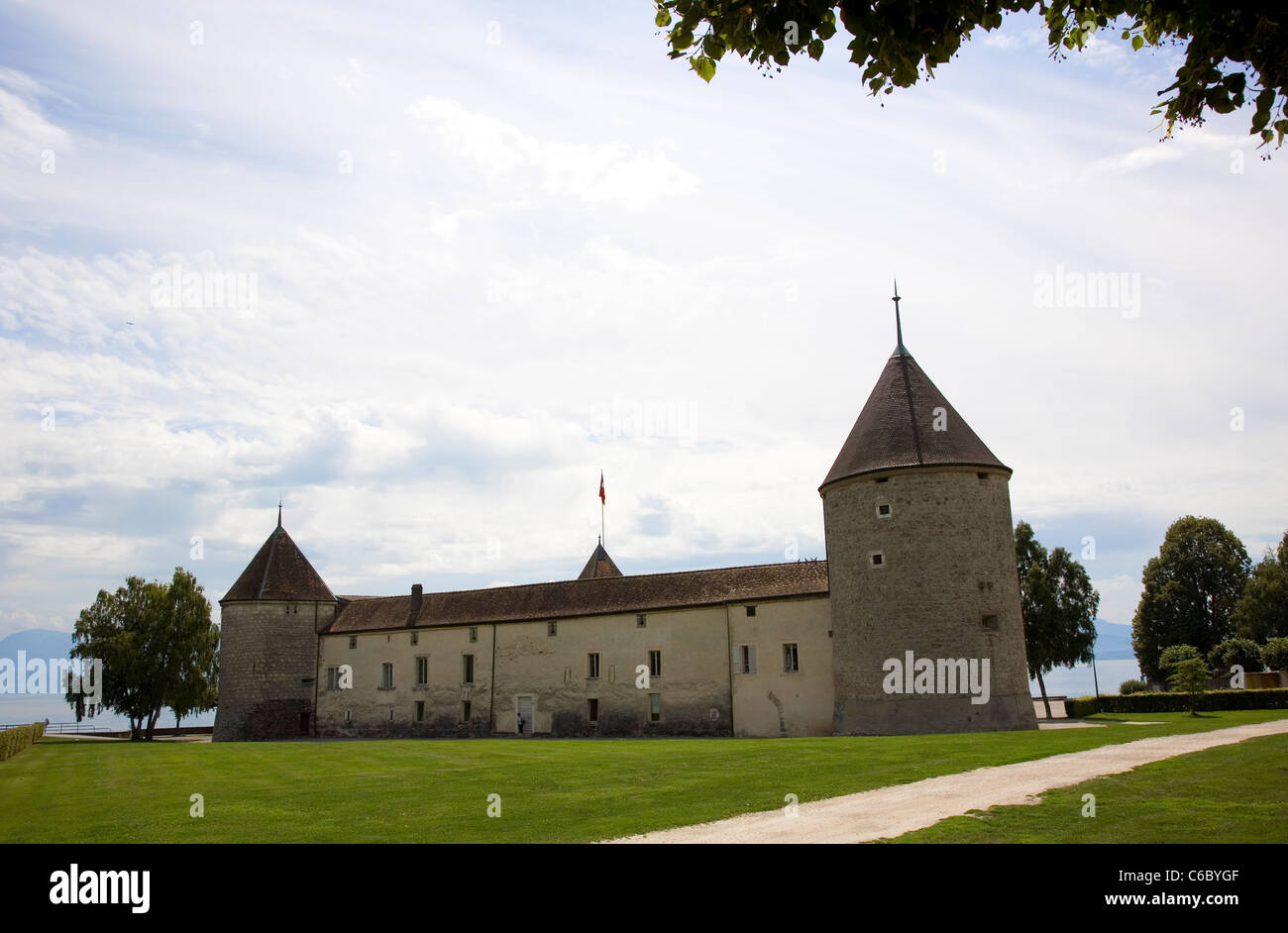 Rolle Castle in Vaud District of Switzerland alongside Lake Geneva ...