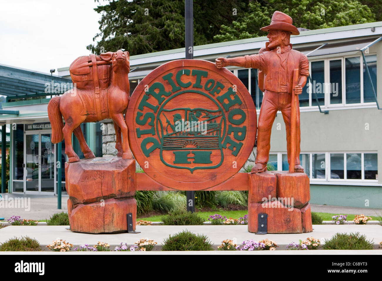 Wooden Carving of District of Hope Canada Stock Photo