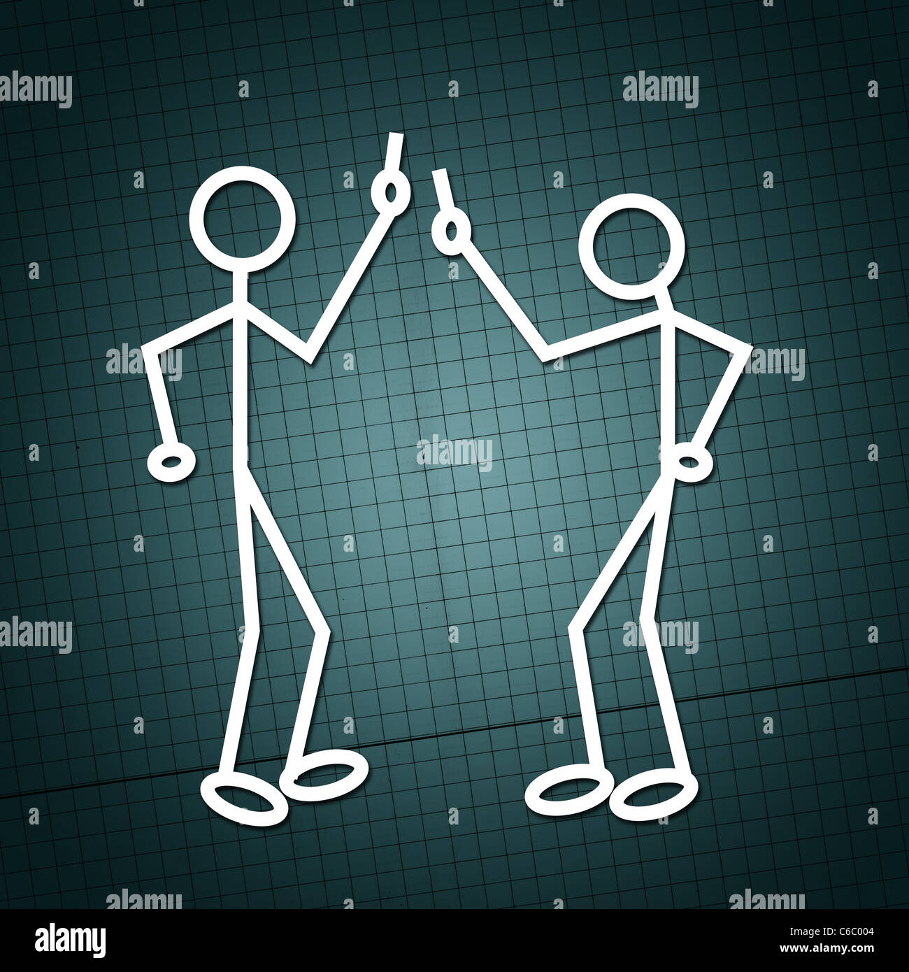 Simple drawing of two humanoid figures having an argue over a paper ...