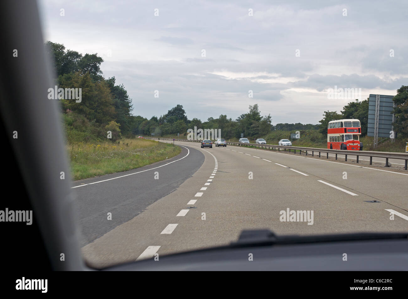 Driving westwards on the A14 trunk road, Ipswich, Suffolk, UK. Stock Photo