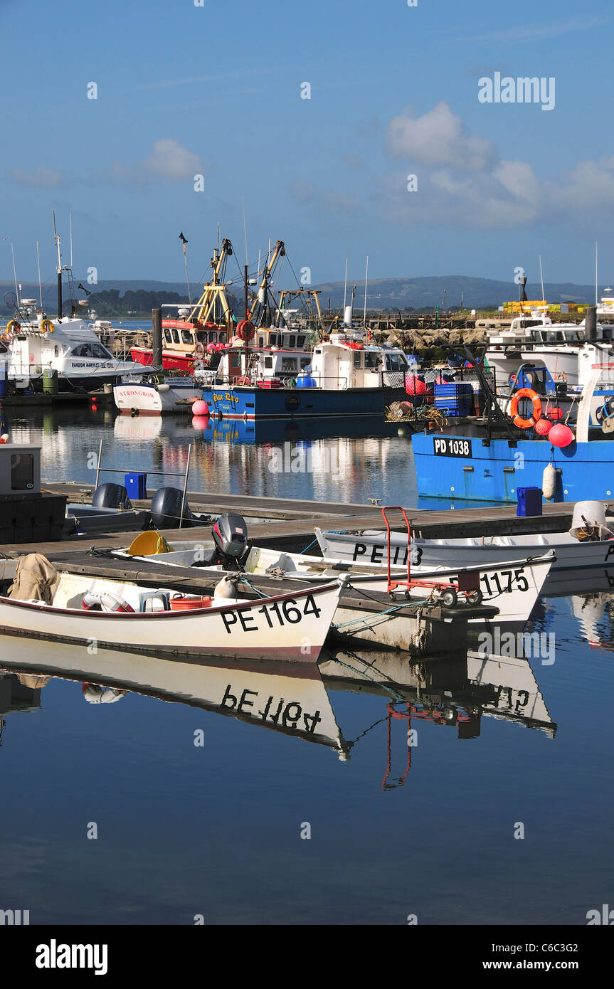 A portrait view of Poole Quay, with boats and reflections Dorset, UK July 2010 Stock Photo