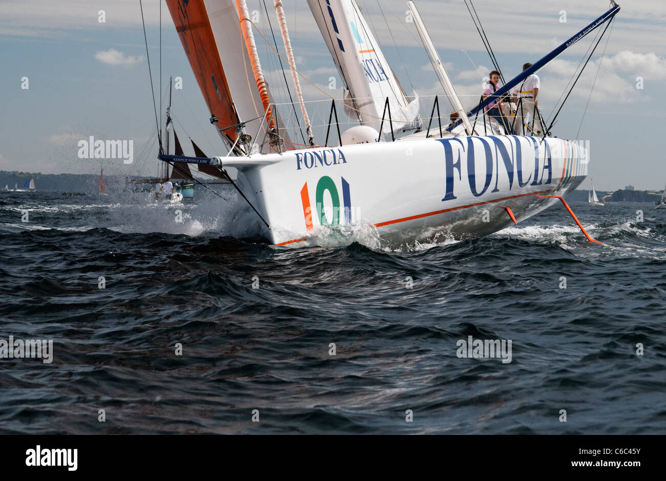 Foncia : Class 60 IMOCA, mono hull, Michel Desjoyeaux won the 2008-2009 Vendée Globe with this racing boat. Brest, France Stock Photo