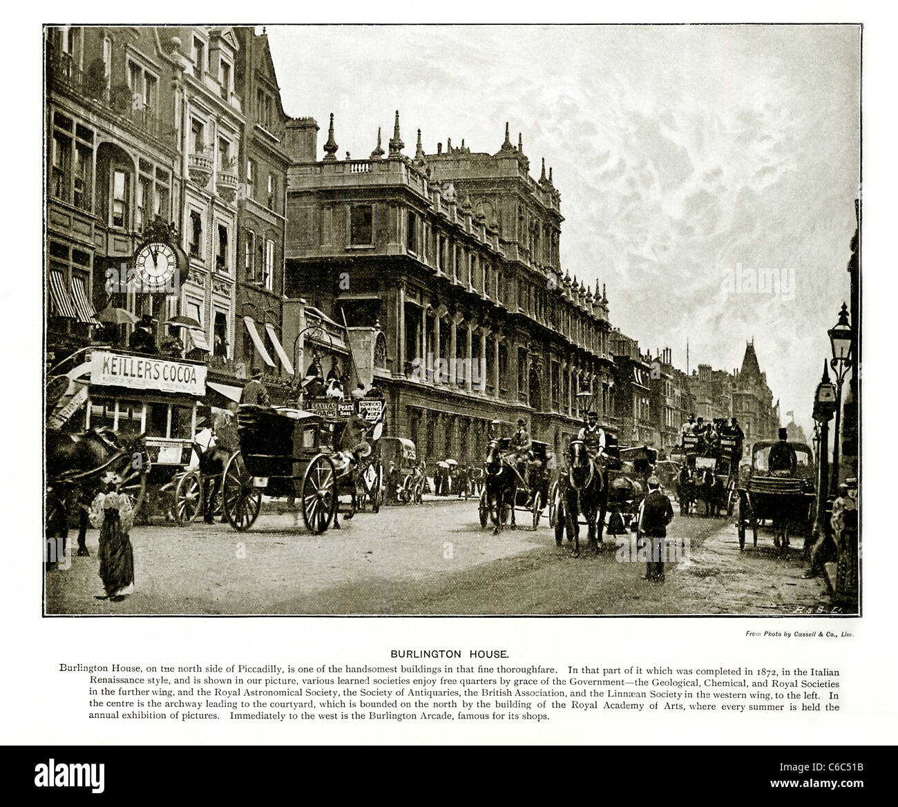 Burlington House, Piccadilly, London, 1897 Victorian photo looking East at the building containing the Royal Academy Stock Photo