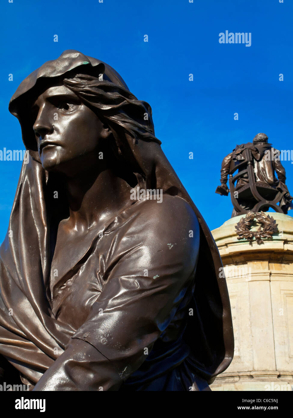 Lady Macbeth on the statue to William Shakespeare in Stratford-upon-Avon Warwickshire  UK designed by Lord Ronald Gower in 1888 Stock Photo