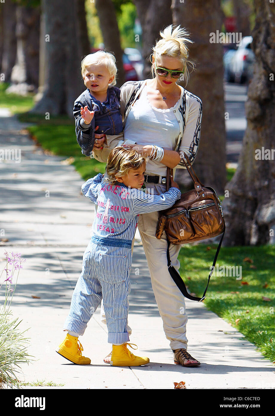 Gwen Stefani seen out walking with her children, Kingston and Zuma