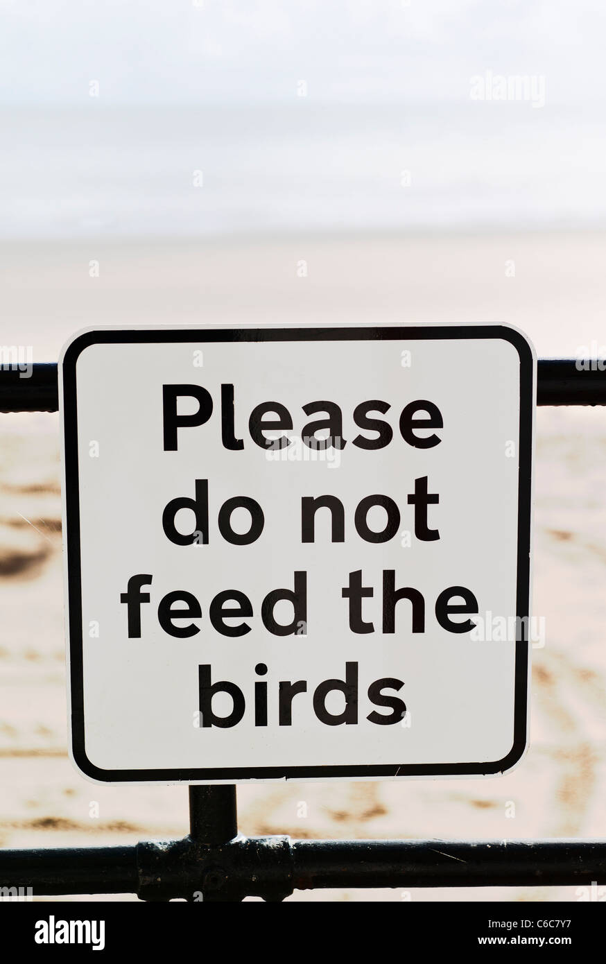 Notice by the sea 'Please Do Not Feed the Birds' Stock Photo