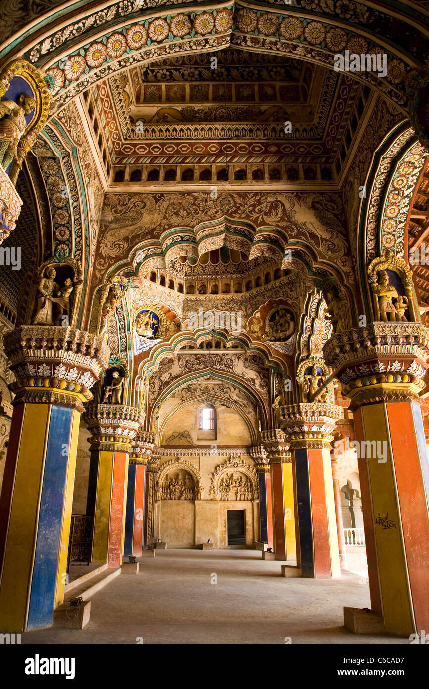 The ornate Durbar Hall of Tanjore Palace in Thanjavur, Tamil Nadu, India. Stock Photo