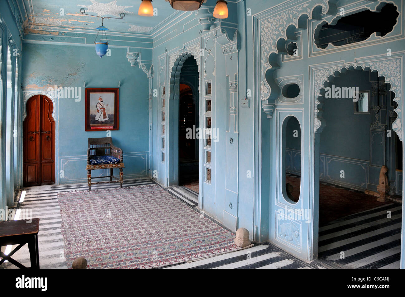 Interior blue  room inside City Palace Udaipur Rajasthan India Stock Photo