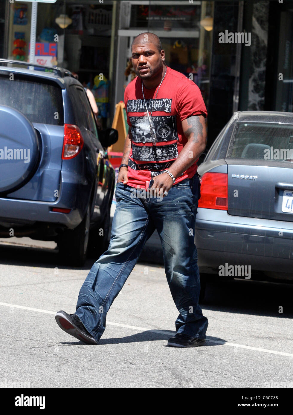 Quinton Jackson aka Rampage Jackson leaves Coffee Bean with a friend in