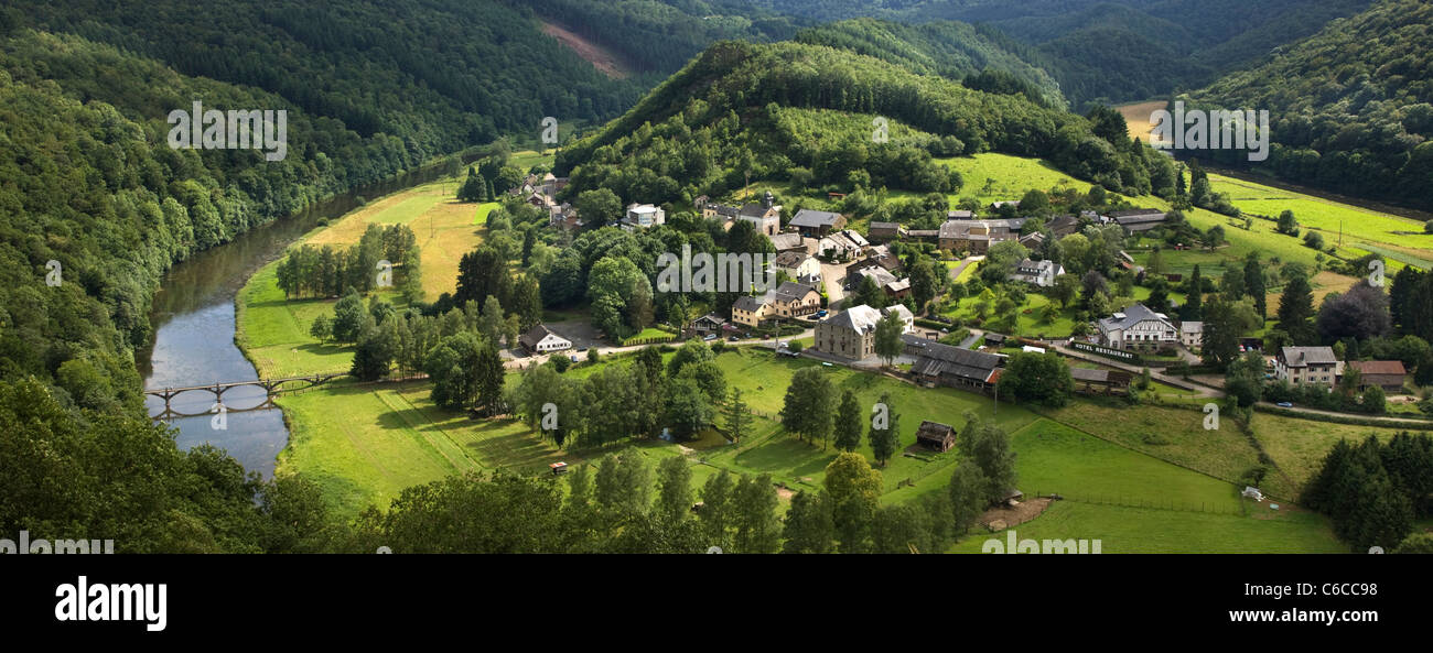 View over the village Frahan, Rochehaut along the river Semois in the Belgian Ardennes, Belgium Stock Photo