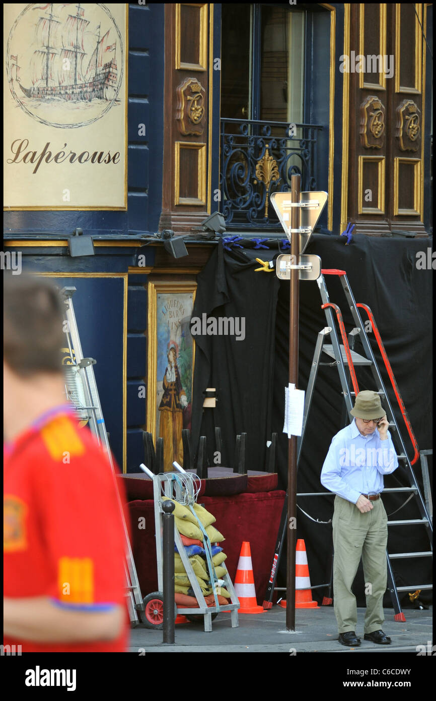 Woody Allen on the set of his new film 'Midnight in Paris' at
