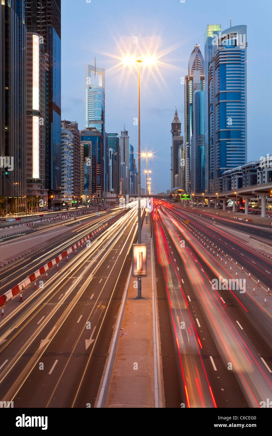 United Arab Emirates, Dubai, Sheikh Zayed Rd, traffic and new high rise