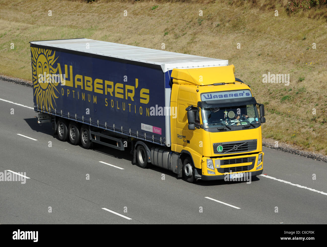 Waberer's left hand drive truck on the M6 Toll Motorway near Cannock Stock Photo