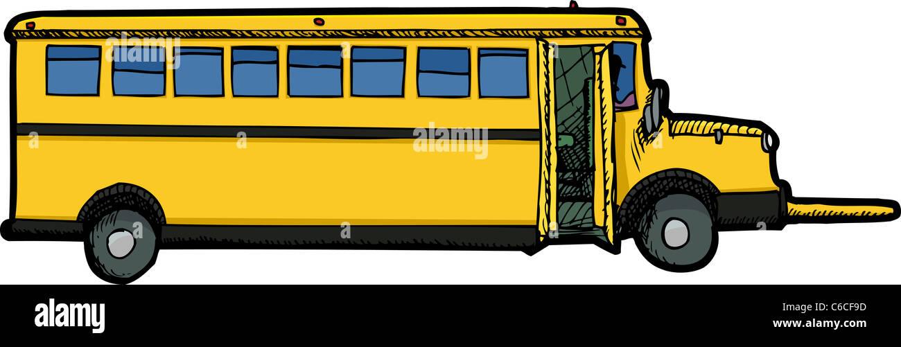 Long School Bus With Open Door And Crossing Arm Stock Photo Alamy