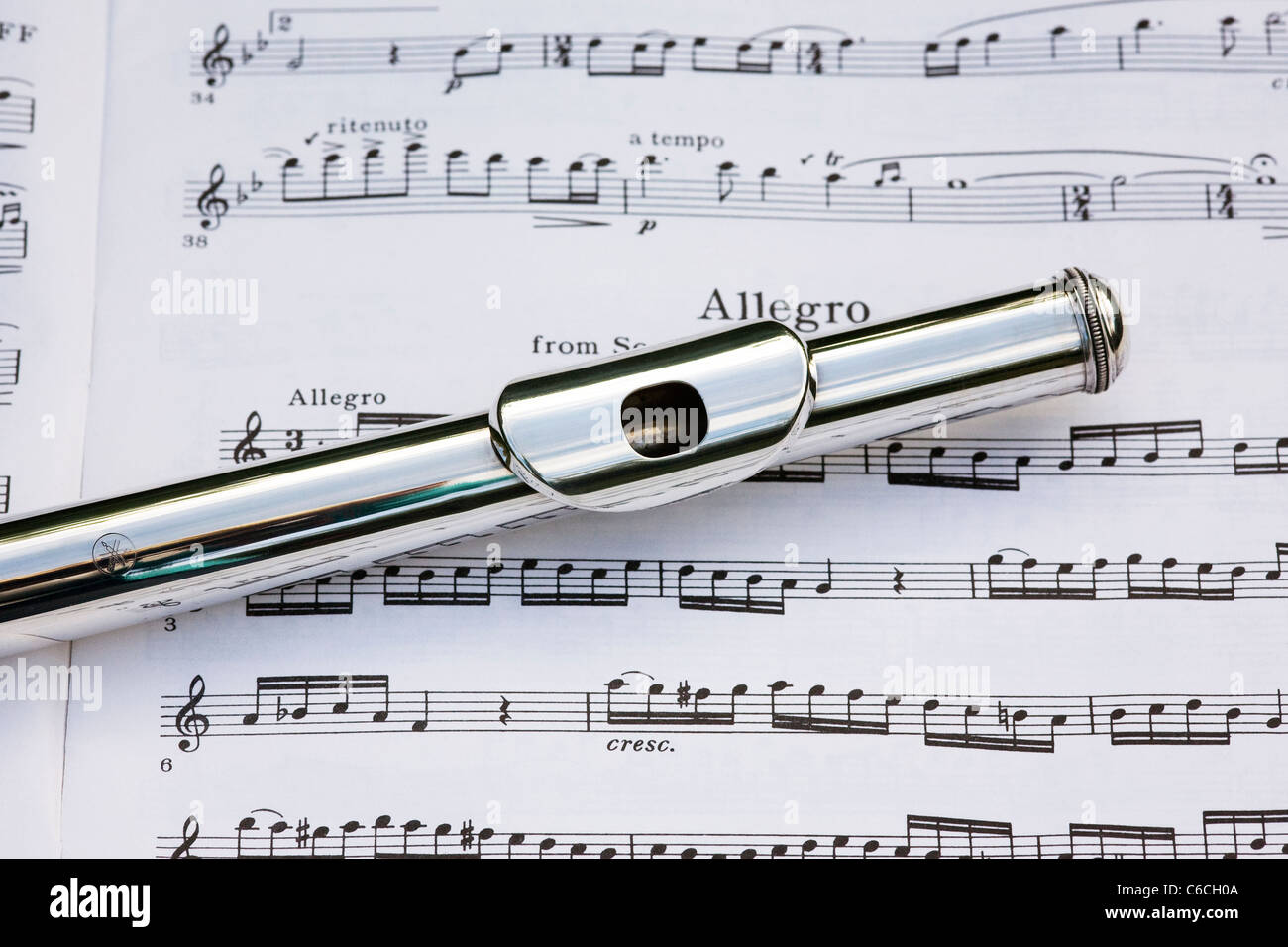 Flute with a music background Stock Photo