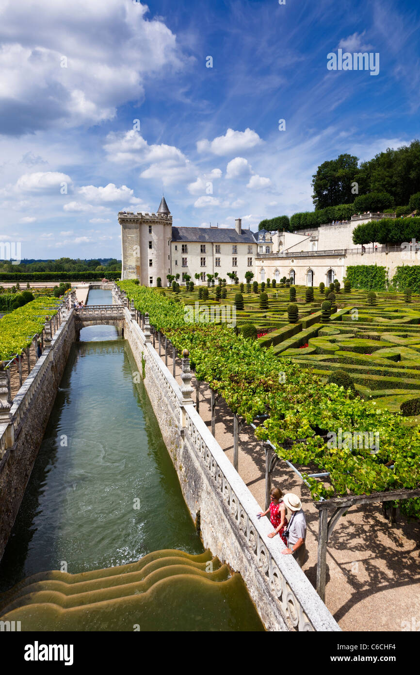 Loire Valley, gardens of the chateau of Villandry in the Loire Valley, Indre et Loire, France, Europe with visitors in the summer Stock Photo