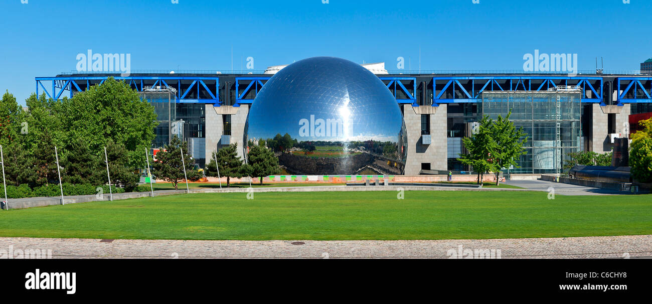 France, Paris, Geode at the city of Sciences and Industry in La Villette Park Stock Photo