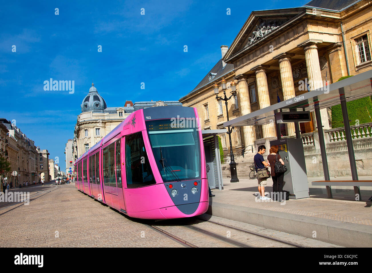 Europe, France, Marne (51), Streetcar in reims Stock Photo