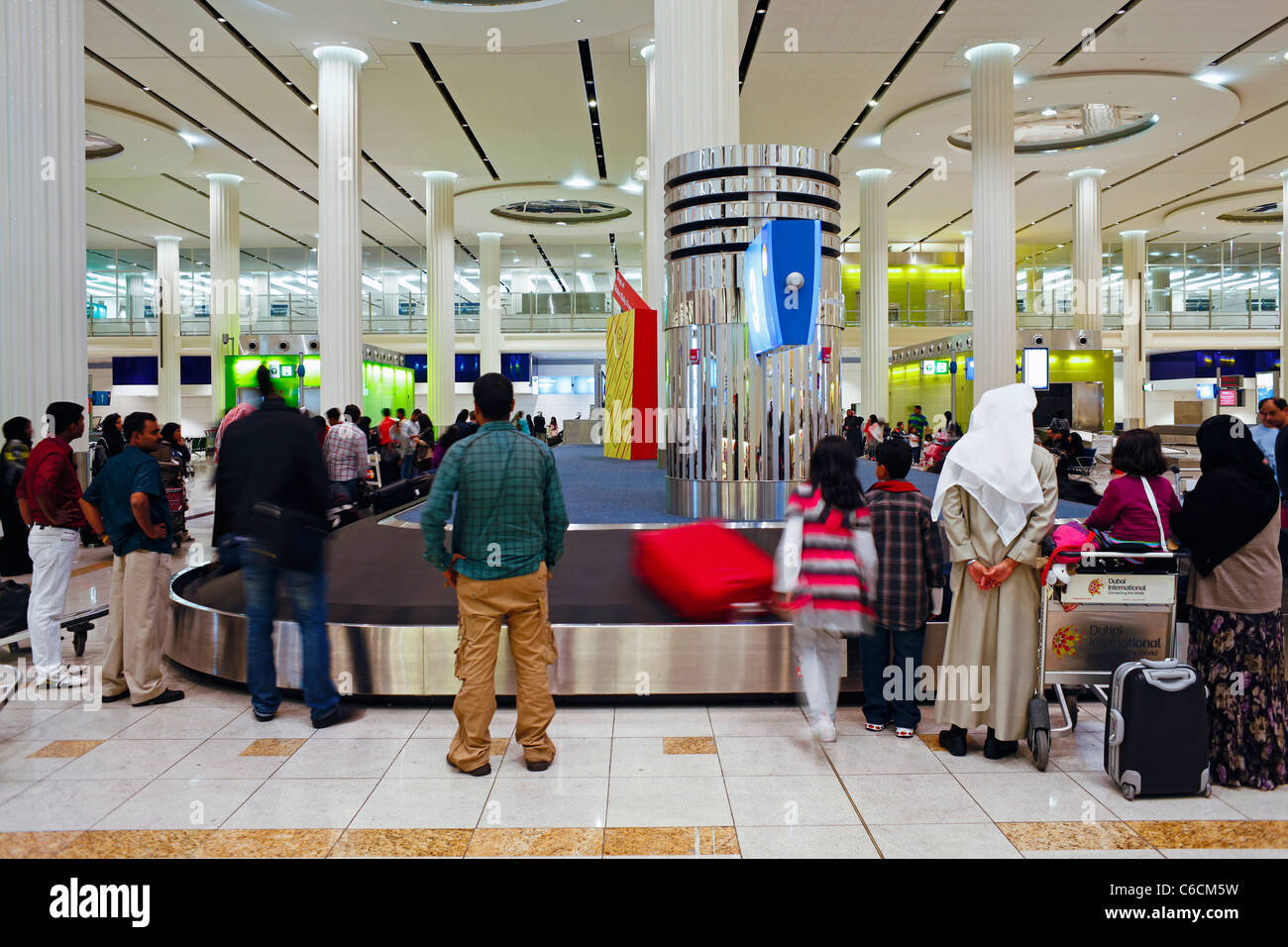 UAE, United Arab Emirates, Dubai, Dubai International Airport, Terminal 3, Baggage Carousel in the Arrivals Hall Stock Photo