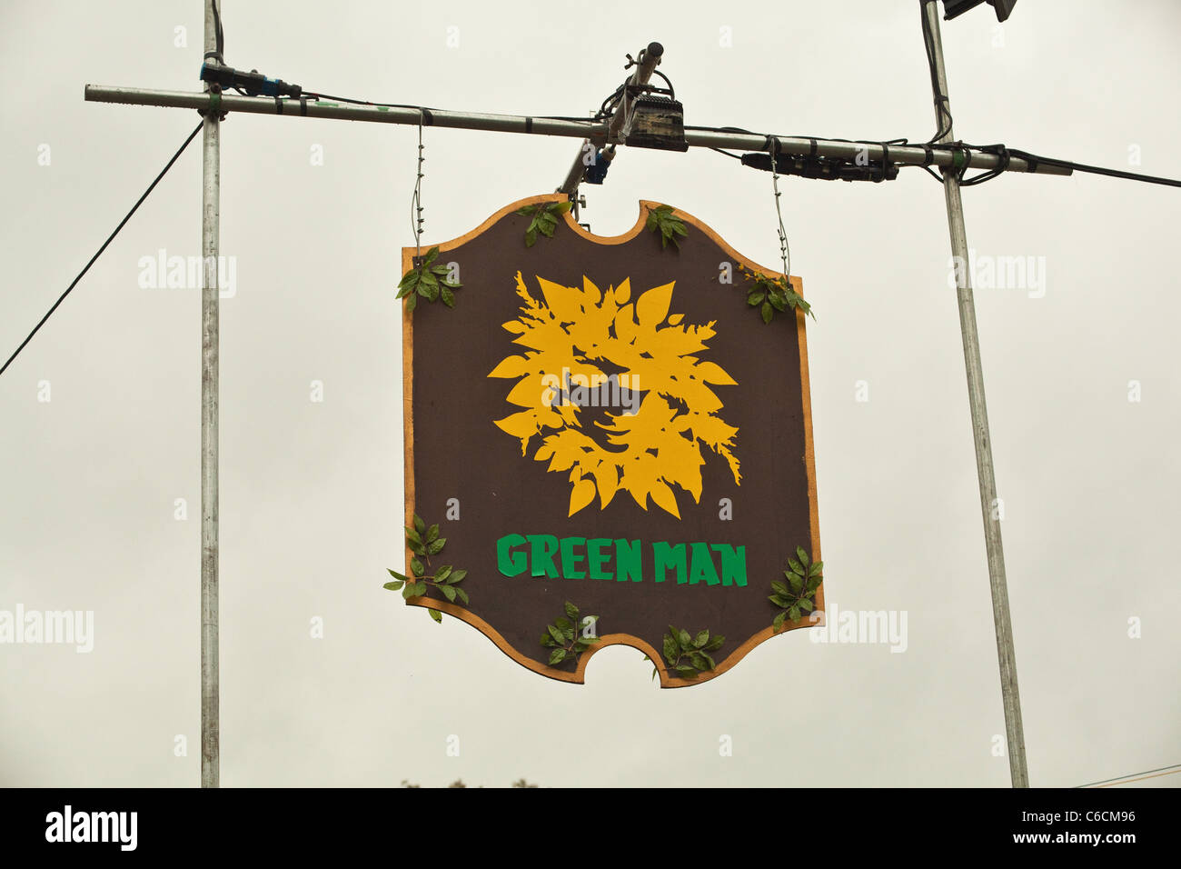 Green man Festival pub sign, Glanusk Park, Wales, U.K Stock Photo