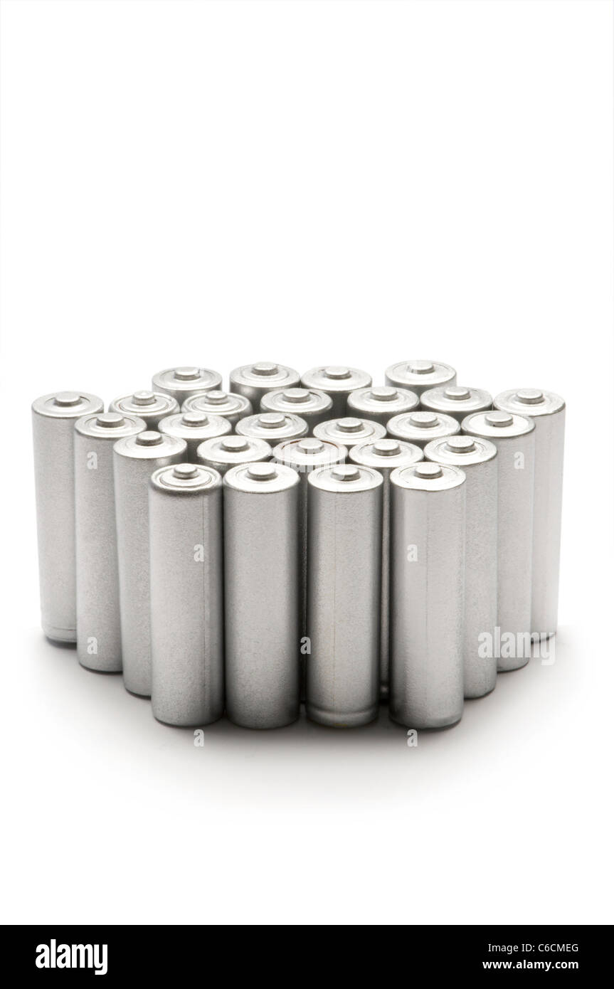 Double A batteries on white Stock Photo