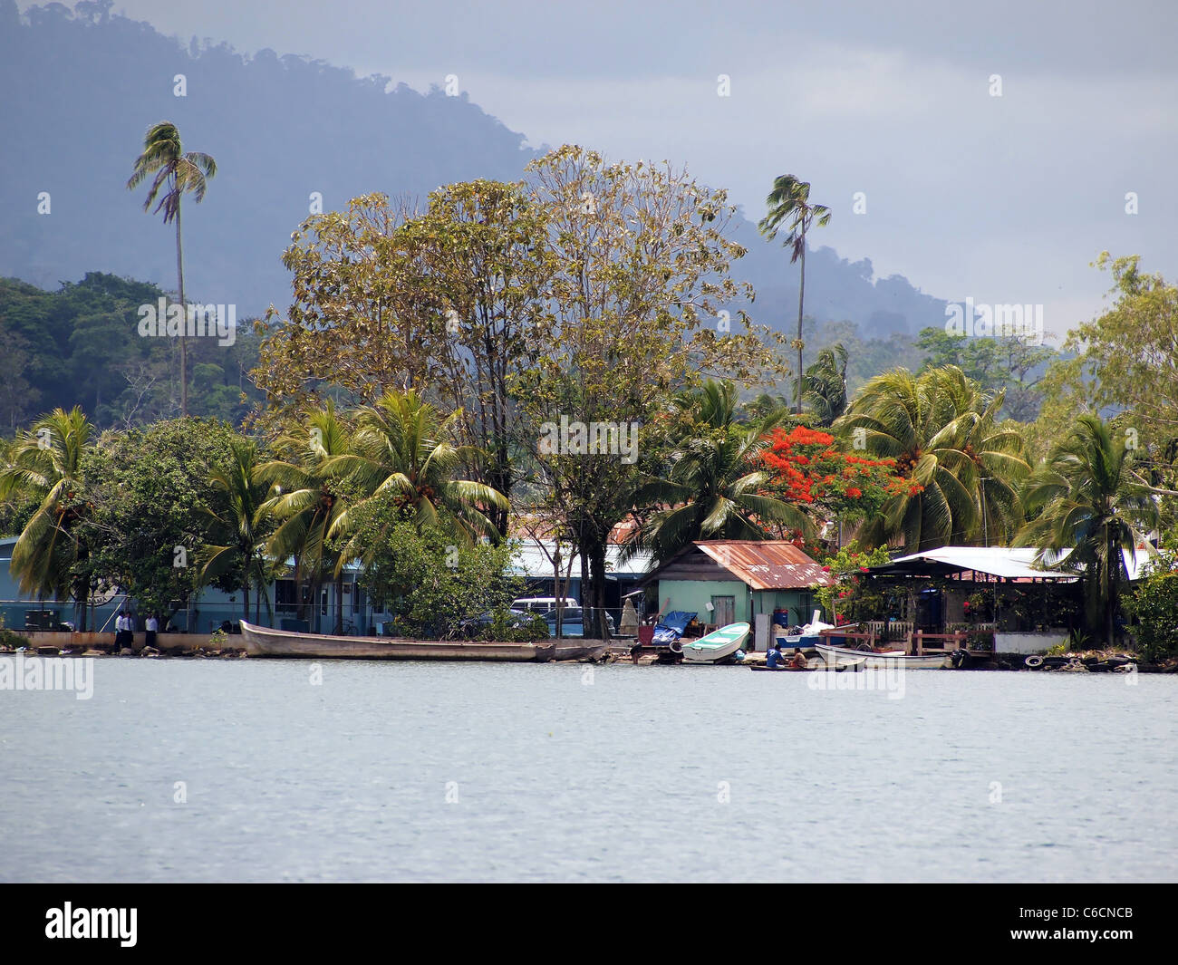 Colorful Caribbean coast with stormy sky, in Almirante, Panama Stock Photo