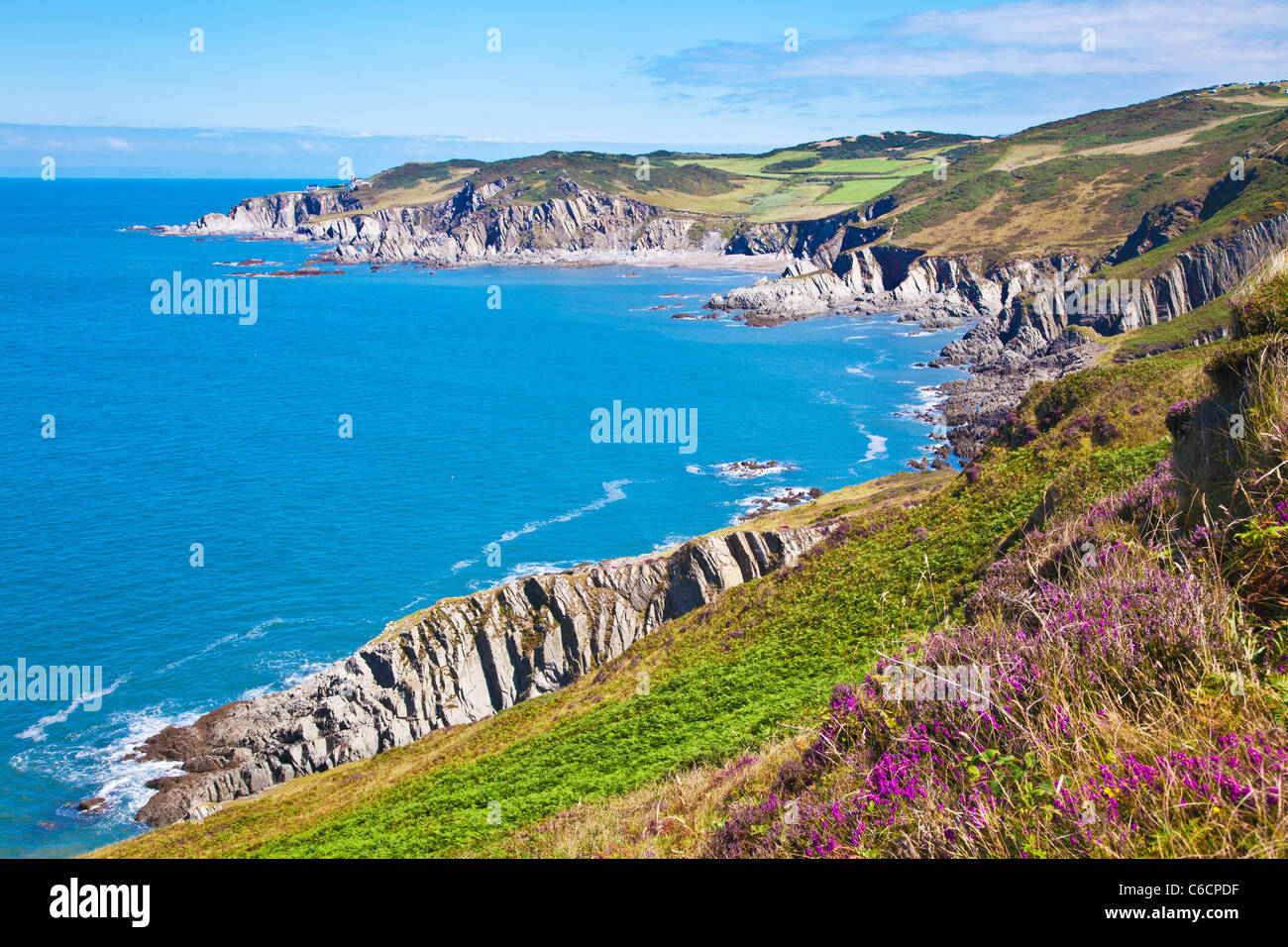 View of the North Devon coastline towards Rockham Bay and Bull Point, near Woolacombe and Morthoe, Devon, England, UK Stock Photo